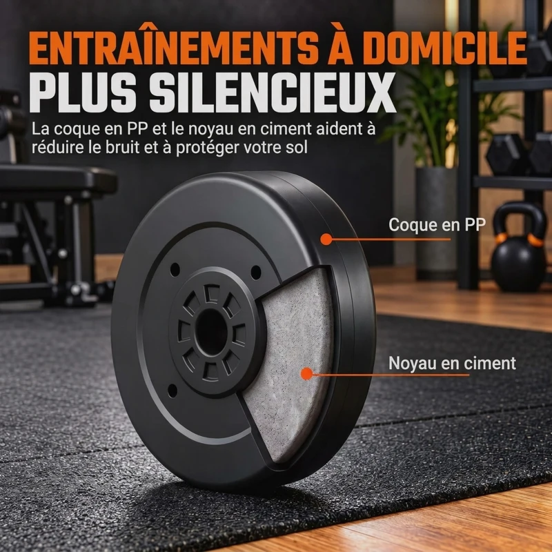 SPORTNOW Kit Haltères Musculation 50 kg 3 en 1, Poids Réglable Revêtement PP, Barre Antidérapante, Verrouillage, Noir