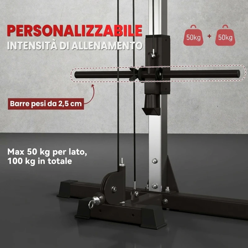 SPORTNOW Lat Machine con Pulegge Regolabili, Stazione a Cavi con Pulldown, 4 Maniglie e Carico Pesi Regolabile, in Acciaio