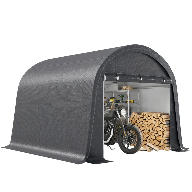 Outsunny 3x3m Garaj pentru Motociclete, Cort cu Acoperiș Rezistent Impermeabil, 2 Intrări cu Fermuar, pentru Biciclete și Unelte, Cadru din Oțel Galvanizat, Cort Grădină, Gri