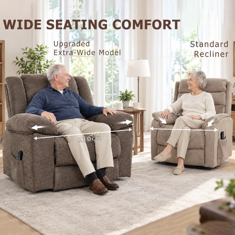 HOMCOM Oversized Riser Recliner Chair with Massage and Heat, Power Lift Recliner for Elderly with Wide Seat and Back, Brown