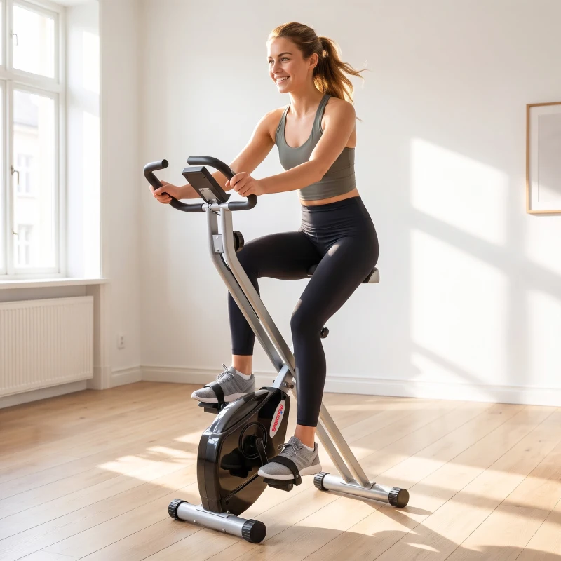 SPORTNOW Folding and Quiet Exercise Bike with 8-Level Magnetic Resistance and Heart Rate Sensor, for Home Gym, Black and Grey