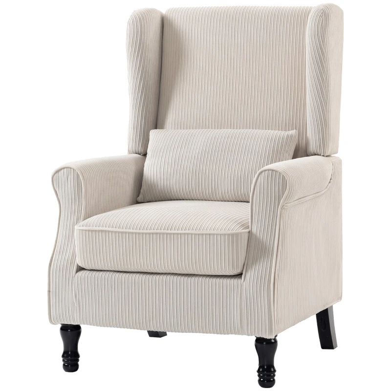 HOMCOM Sessel Ohrensessel mit Armlehnen, Cord-Optik Loungesessel mit Lendenkissen, Hoher Rückenlehne Beige