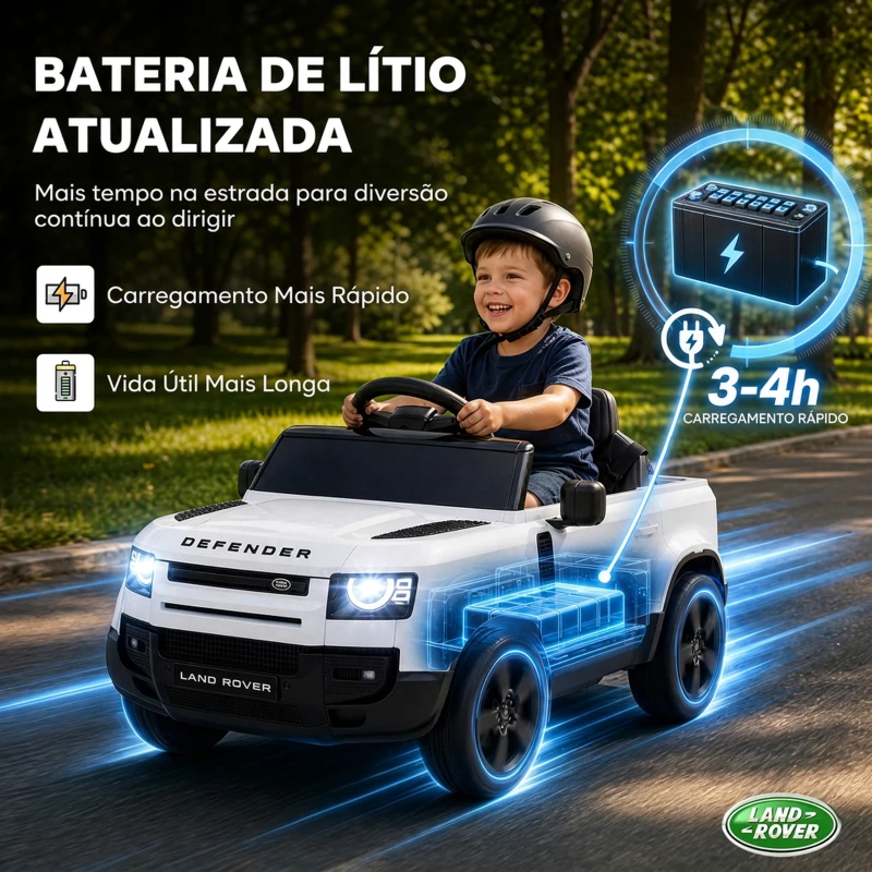 AIYAPLAY Carro Elétrico SUV Land Rover Defender 12 V para Crianças com Comando, Suspensão e Arranque Suave, Branco