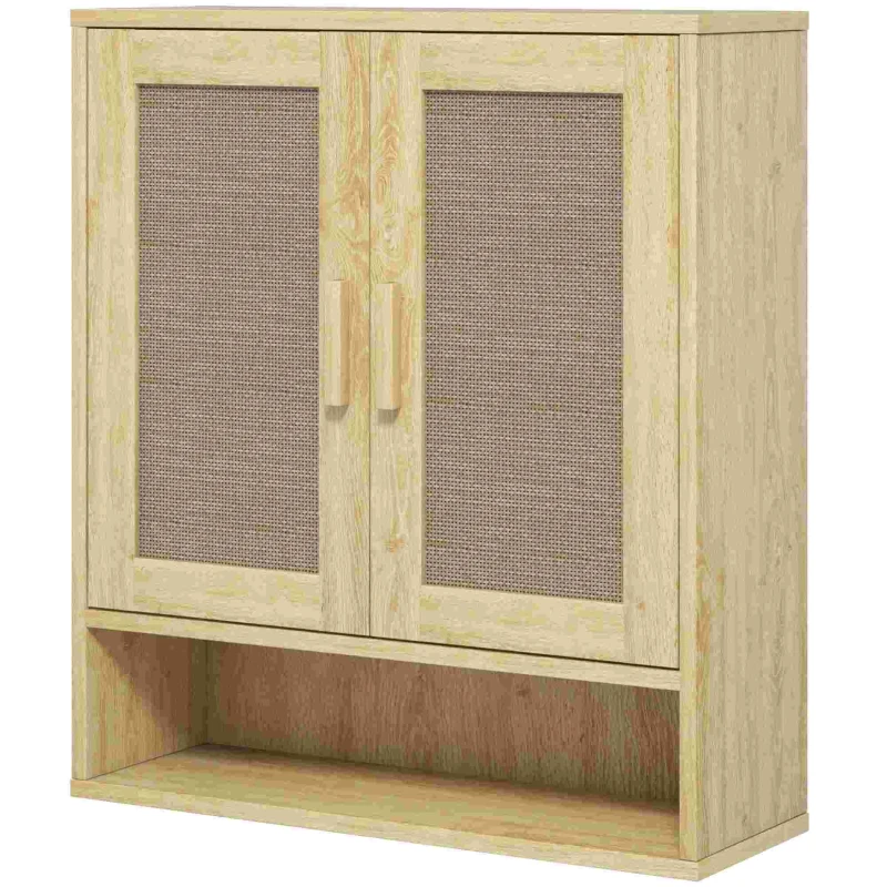 HOMCOM Meuble mural salle de bain meuble wc suspendu avec double porte et étagère ouverte 59 x 20 x 66,5 cm effet bois de chêne