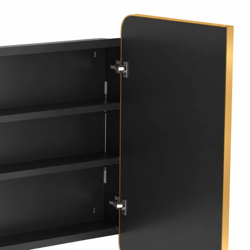 HOMCOM 76.2 x 11.6 x 61 cm Bathroom Mirror Cabinet, Wall Cabinet with Adjustable Shelves, Wall-Mounted or Recessed, Gold Tone