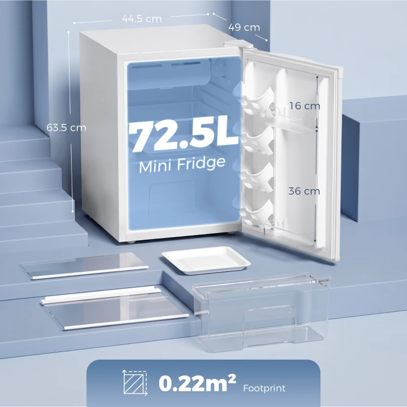 HOMCOM Mini-frigider cu compartiment congelator, termostat reglabil, frigider mic, cu o singură ușă, 72,5 L, alb