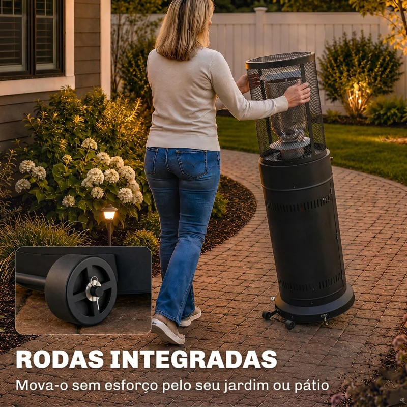Outsunny Aquecedor de Gás para Pátio 11 kW Estufa de Exterior Portátil a Propano com Grelha de Proteção e Sistema Antitombo Preto