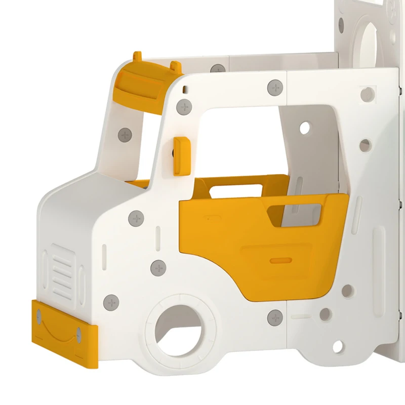 AIYAPLAY 7-in-1 peuterglijbaan met schommel, kinderspeelset in autodesign voor binnen en buiten, met stuur en claxon, wit