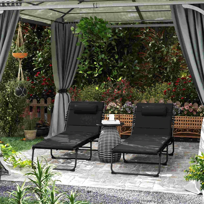 Outsunny Set of Two Reclining Sun Loungers - Black