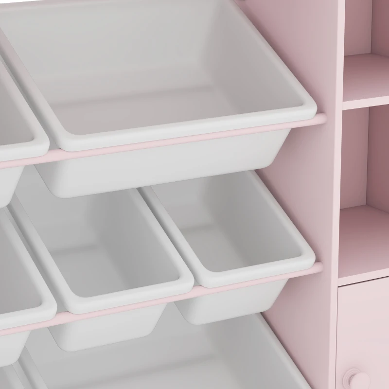 AIYAPLAY Kids Toy Organizers and Storage with 8 Removable Storage Bins and Bookshelf, Pink
