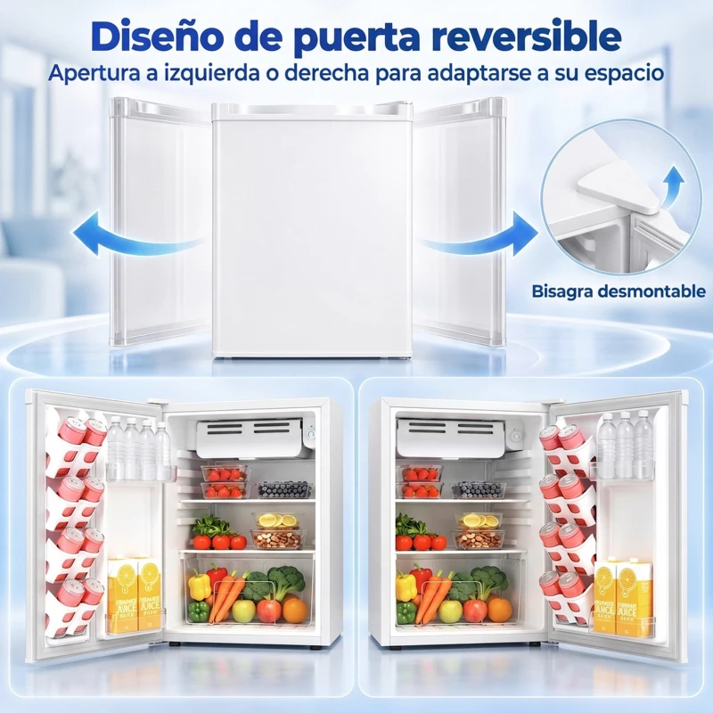 HOMCOM Nevera Pequeña con Congelador 72,5L Silenciosa Puerta Reversible Termostato Ajustable Estante Ajustable y Cajón Blanco