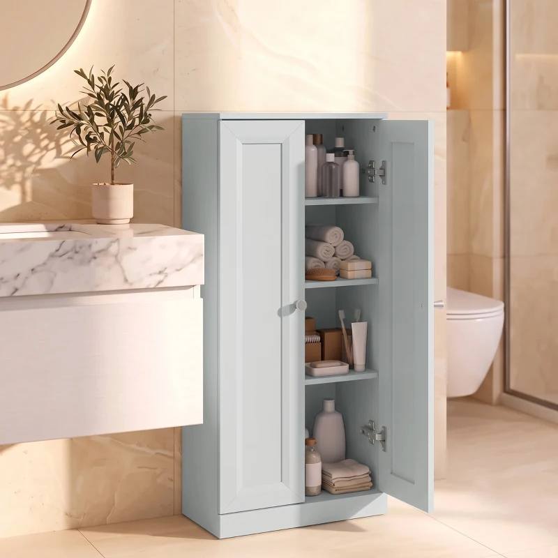 HOMCOM Narrow Bathroom Cabinet, Slim Storage Cabinet with 2 Doors & 4 Tiers, Freestanding Narrow Cupboard