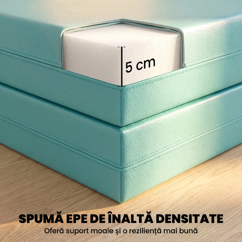 SPORTNOW Saltea de Fitness Pliabilă și Căptușită cu 2 Mânere, din Plastic și EPE, 180x60x5 cm, Verde și Violet