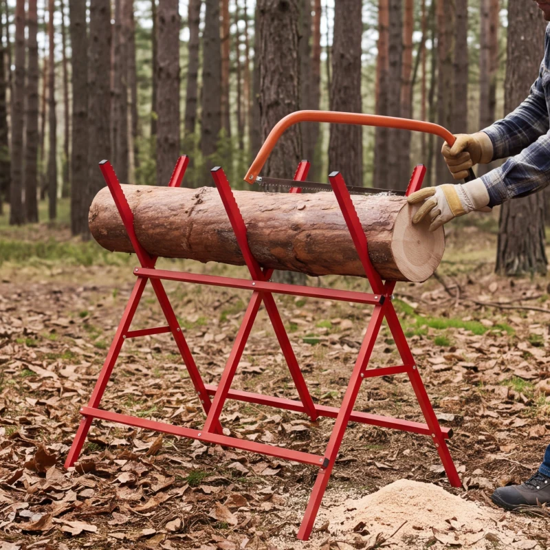 HOMCOM Caballete para Sierra Plegable Soporte Cortar Madera Altura y Ancho Ajustables Estructura en A Soporta hasta 150kg Rojo