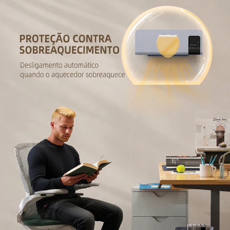 HOMCOM Aquecedor Elétrico de Parede 1000W/2000W com Ecrã LED Controlo Remoto Termostato Temporizador para Áreas de 15-20 m² 54,5x12x21,5 cm Cinzento