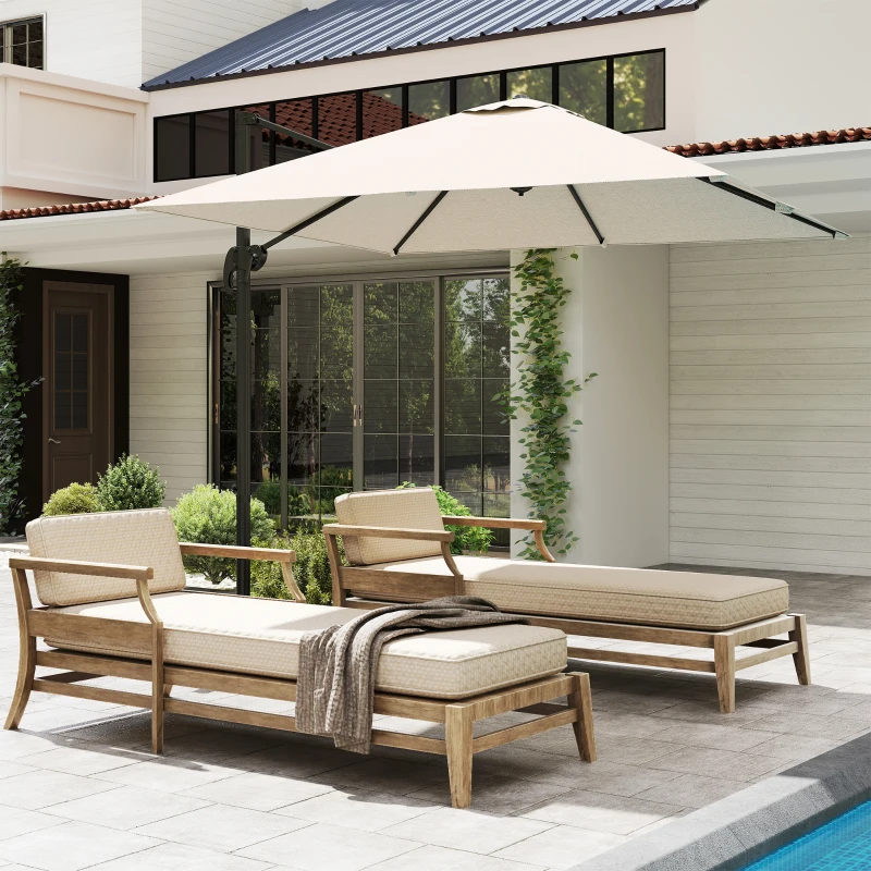 Outsunny Ombrellone da Giardino con Angolazione Regolabile su 5 Livelli e a 360°, 2.5x2.5 m, color Crema