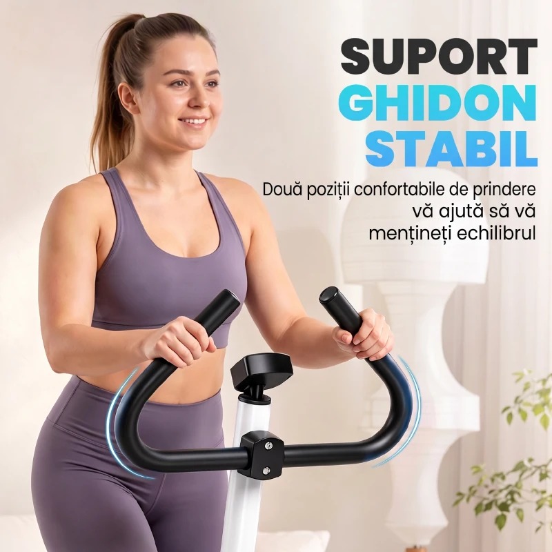 HOMCOM Stepper cu ghidon, pedale antiderapante și monitor LCD, din oțel și ABS, 55x44x108 cm, alb-negru și alb