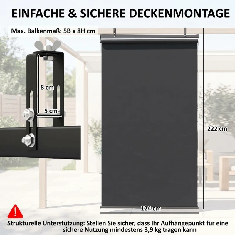 Outsunny verticale luifel, balkoninkscherm met zonbescherming, haak, 124 x 222 cm