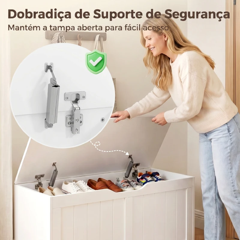 HOMCOM Banco-Baú com Tampa Elevável Design Elegante sem Puxador 100 cm Branco