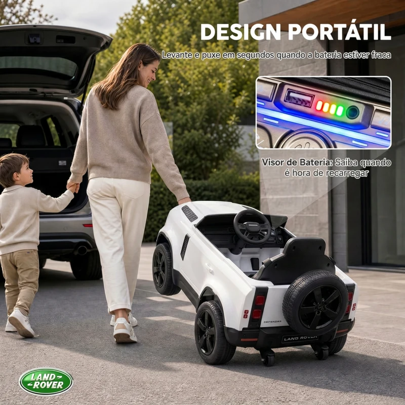 AIYAPLAY Carro Elétrico SUV Land Rover Defender 12 V para Crianças com Comando, Suspensão e Arranque Suave, Branco