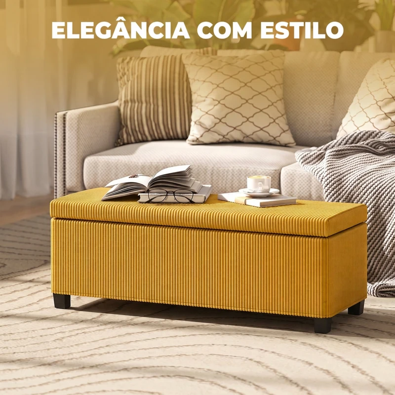 HOMCOM Banco com Arrumação 84 L 112x42x40 cm em Bombazina para Quarto e Sala Amarelo