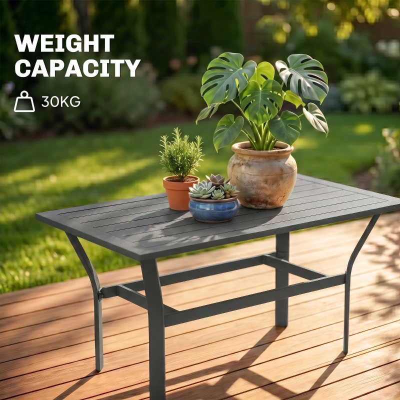 Outsunny Metal Garden Coffee Table, Rectangular Outdoor Side Table with Slatted Tabletop, Foot Pads for Outside, Garden, Balcony, Porch, 91.5 x 55 x 45cm, Dark Grey