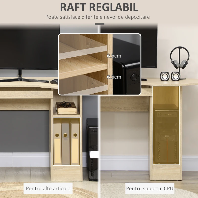 HOMCOM Birou PC pentru Birou cu Rafturi, Sertare si Polita Superioara din Lemn, 125x60x74 cm