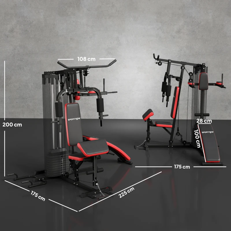 SPORTNOW Máquina Multi Estação Ajustável Multi Estação de Musculação com Placas de Peso de 45 kg 225x175x200 cm Preto