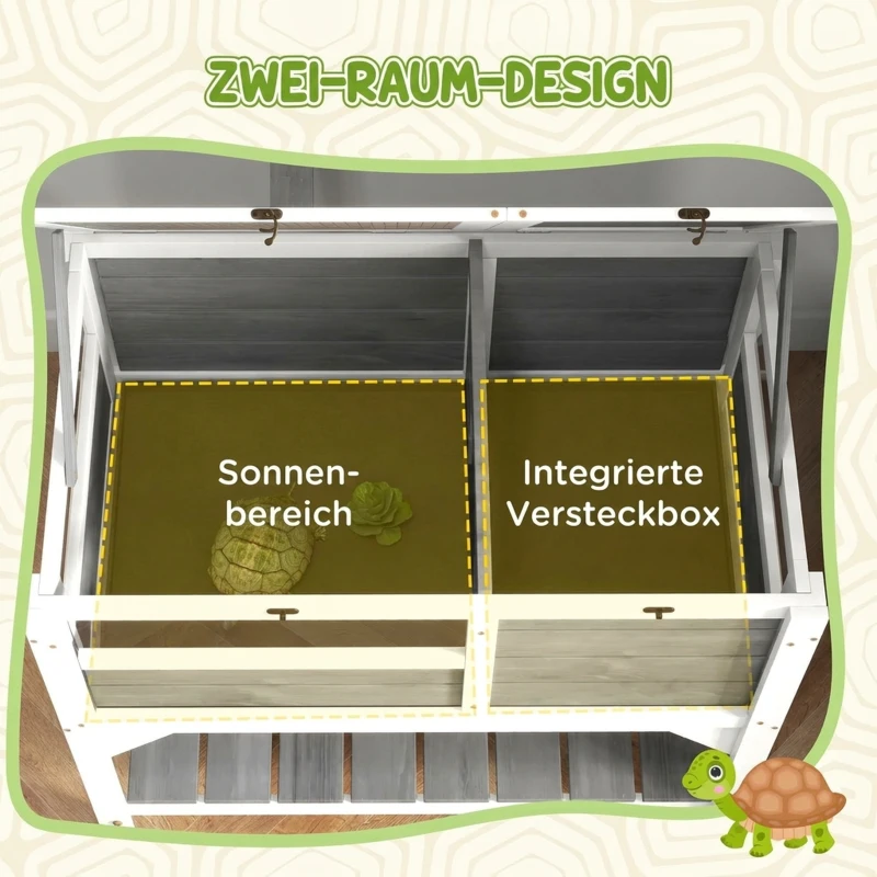 PawHut Houten schildpaddenhuis met opbergplank, lampenhouder, acrylvenster, klapdak en uitneembare bak