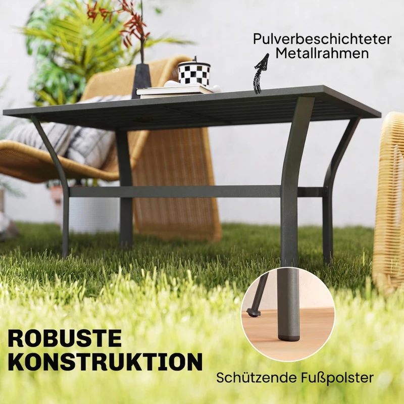 Outsunny Balkontafel Metaal met Lamellenontwerp Weerbestendig, Koffietafel, Tuintafel 91,5 x 55 x 45 cm Donkergrijs