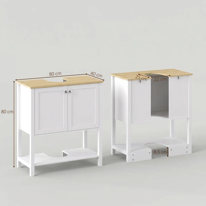 HOMCOM Corp sub lavoar, mobilier modern de baie cu 2 uși, poliță deschisă, decupaj în U, 80 x 40 x 80 cm, alb