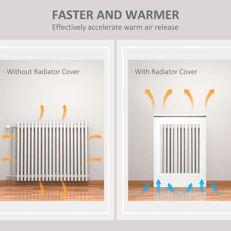 HOMCOM Radiator Cover Vertical Slatted Grille Heater Cover Top Shelf MDF Steel for Heat Circulation 60 x 18 x 84 cm White