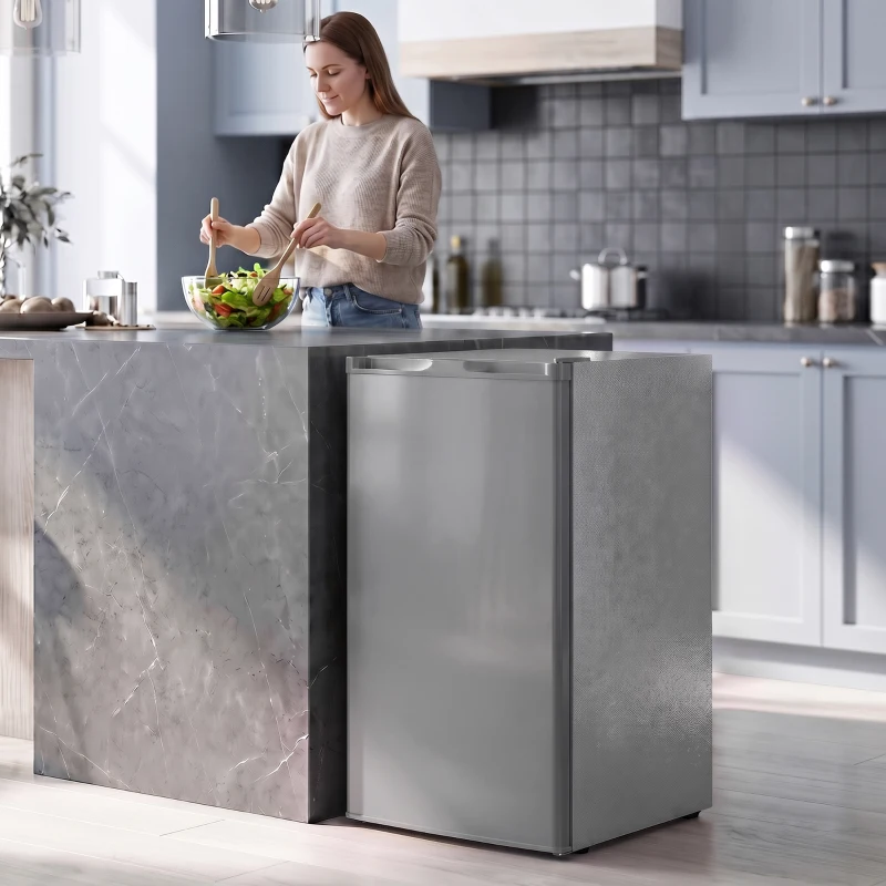 HOMCOM 85L Mini Freezer Countertop, Compact Freestanding Upright Freezer with Reversible Door, Removable Glass Shelves, Grey