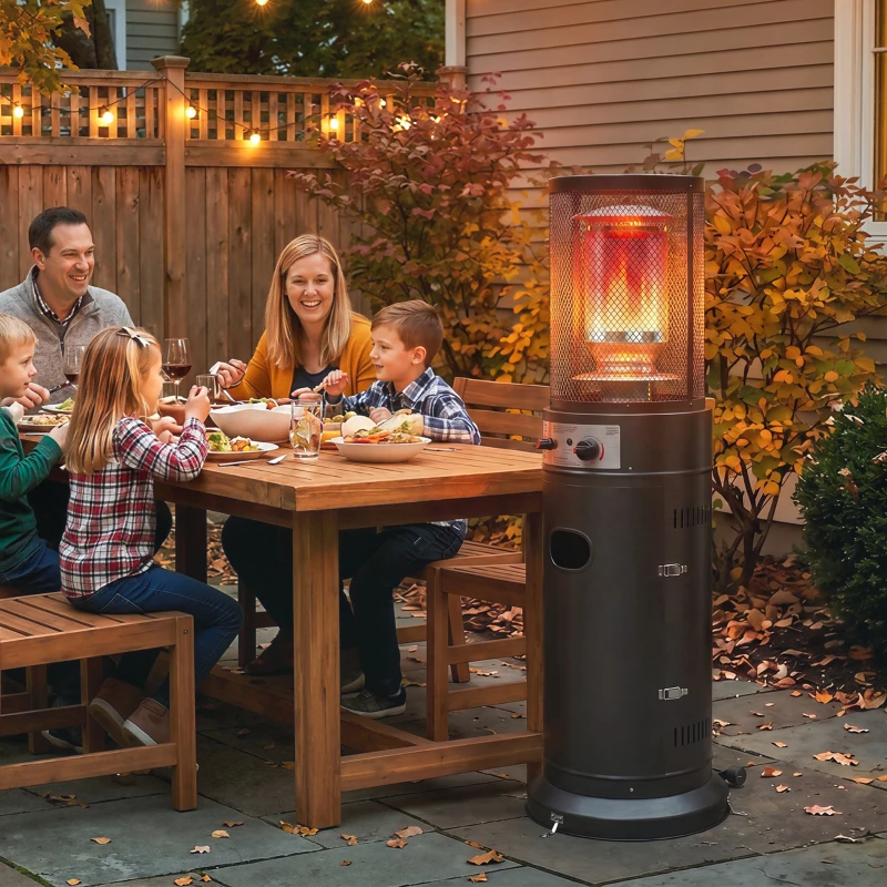 Outsunny Aquecedor de Gás para Pátio 11 kW Estufa de Exterior Portátil a Propano com Grelha de Proteção e Sistema Antitombo Preto