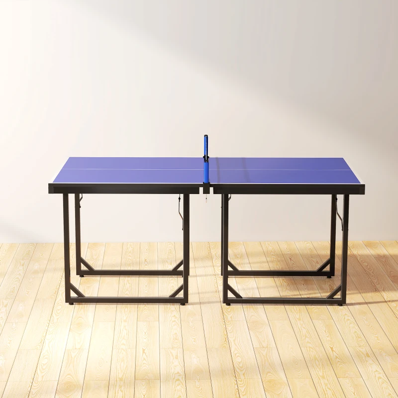 HOMCOM Mesa de Ping-Pong Plegable con Red y Marco de Acero para Interior 182x91x76 cm Azul