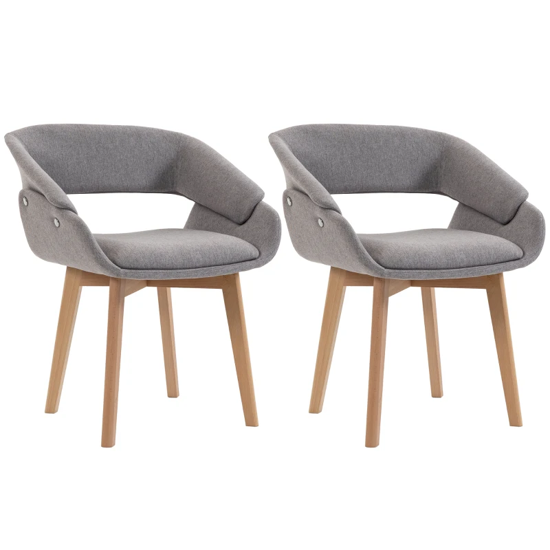HOMCOM Set 2 Scaune Dining Ergonomice din Material Gri Deschis