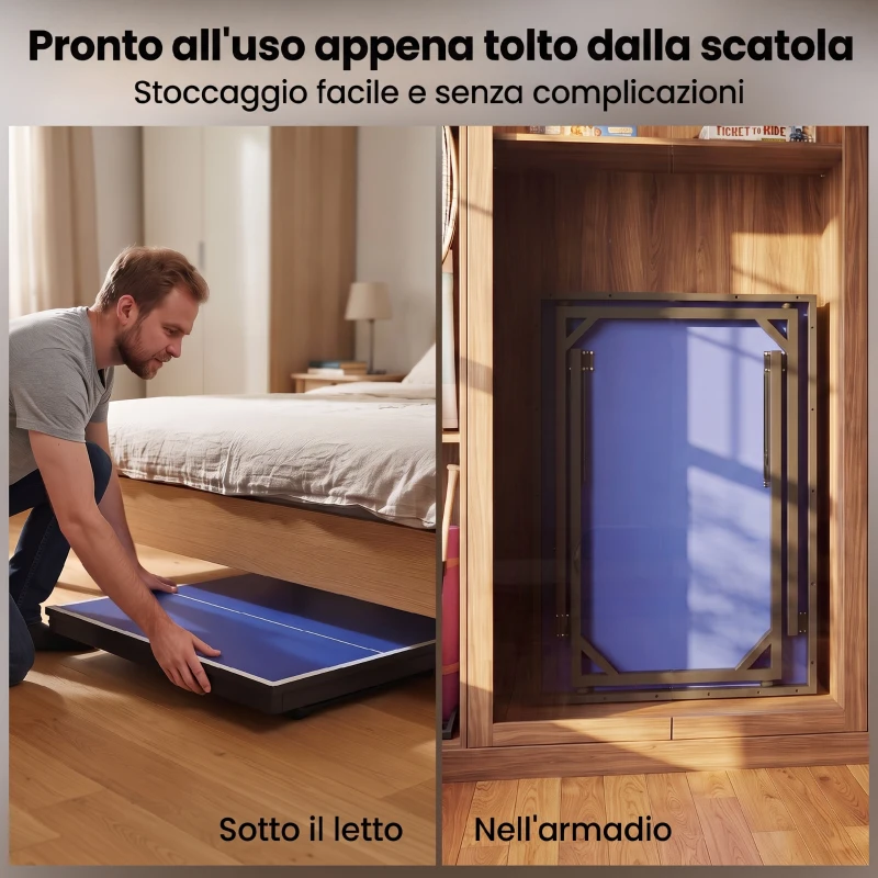 HOMCOM Tavolo da Ping Pong Pieghevole per Interni, Tavolo Ping Pong con Rete, Montaggio Non Richiesto, 182x91 cm, Blu e Viola