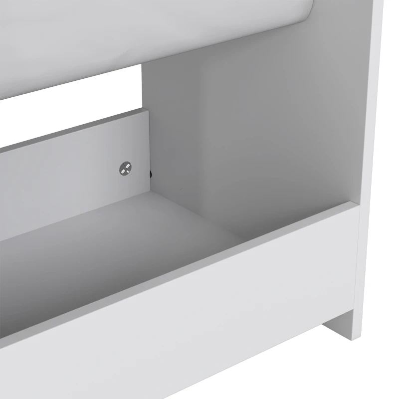 AIYAPLAY Meuble Rangement Enfant à 3 Niveaux avec 4 Porte-livres, 3 Bacs en Tissu et Compartiment, 64,5 x 30 x 66 cm, Blanc