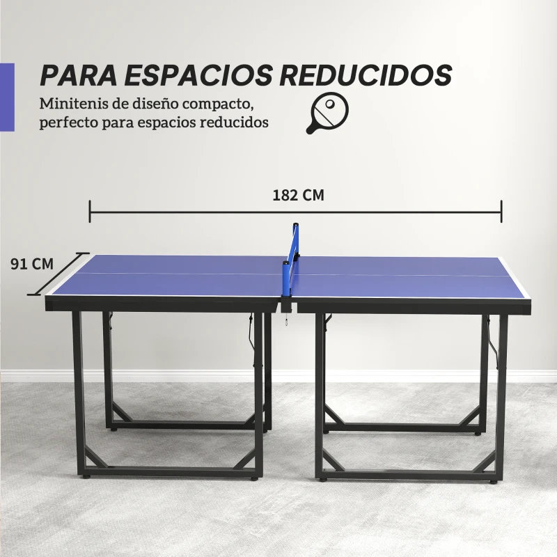 HOMCOM Mesa de Ping-Pong Plegable con Red y Marco de Acero para Interior 182x91x76 cm Azul