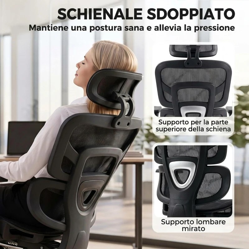 HOMCOM Sedia Ufficio Ergonomica Reclinabile Con Poggiapiedi E Supporto Lombare Nero