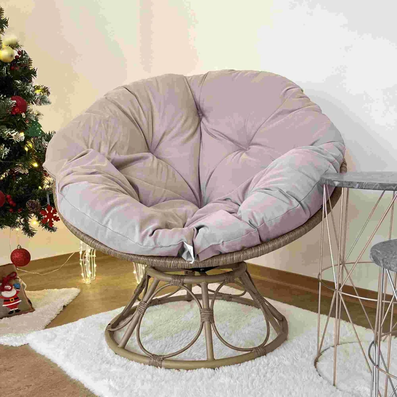Outsunny Fauteuil papasan en résine effet rotin pivotant à 360° avec coussin rembourré Ø 100 cm, gris clair