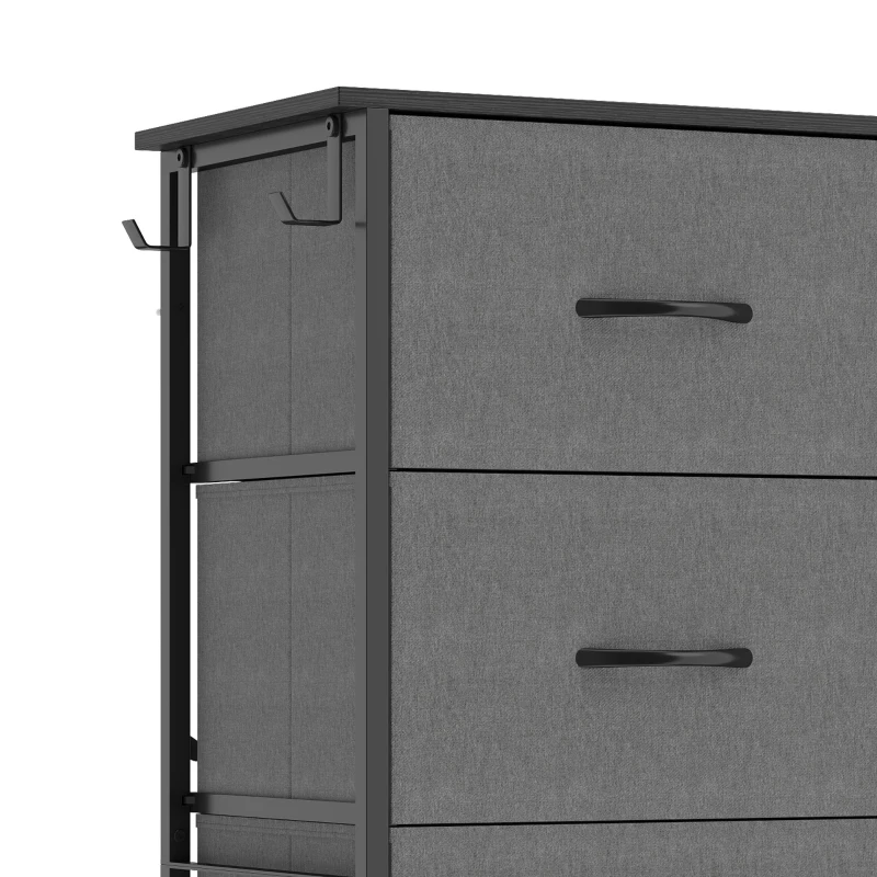 HOMCOM Chest of Drawers, Dresser with 4 Fabric Drawers, 4 Pockets, 2 Hooks and Steel Frame, Storage Unit, Grey