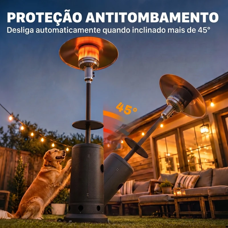 Outsunny Aquecedor de Exterior a Gás para Terraço com Espaço para Garrafa de Gás 13 kW Castanho