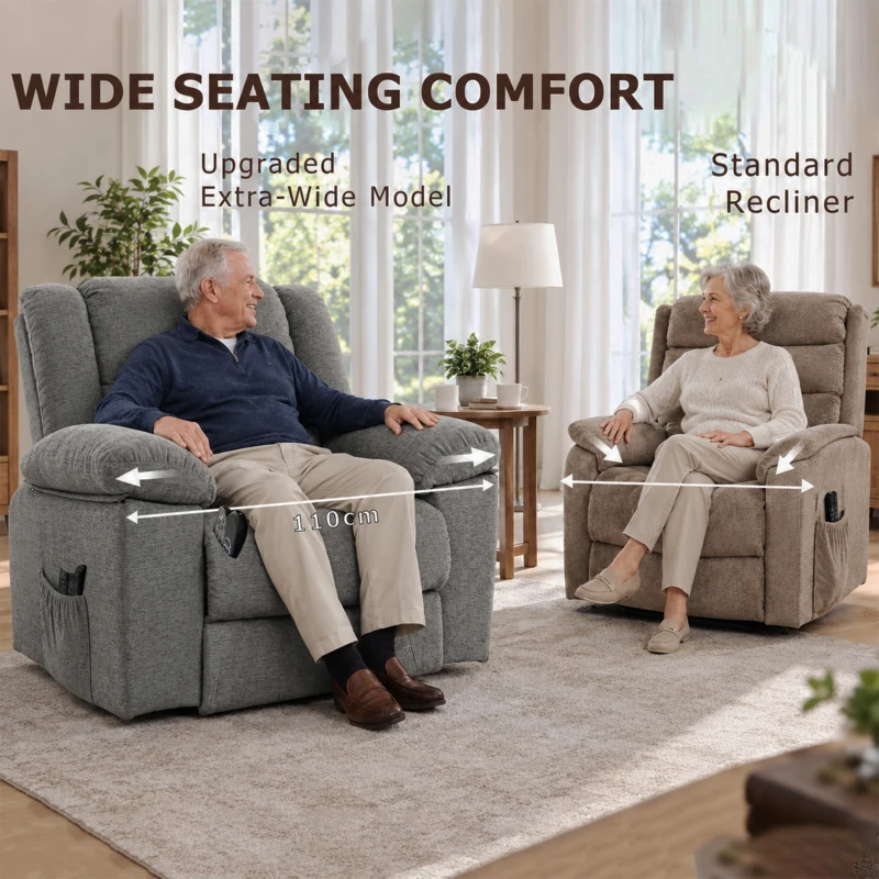 HOMCOM Oversized Riser Recliner Chair with Massage and Heat, Power Lift Recliner for Elderly with Wide Seat and Back, Grey