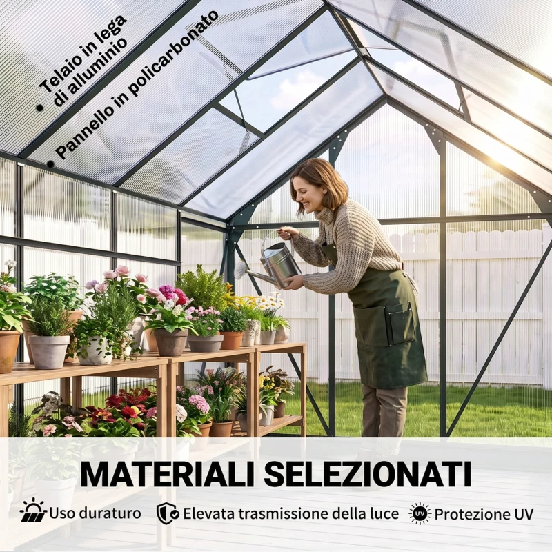 Outsunny Serra da Giardino in Policarbonato Anti UV 190x312x201cm con Finestra e Porta Scorrevole, in Alluminio