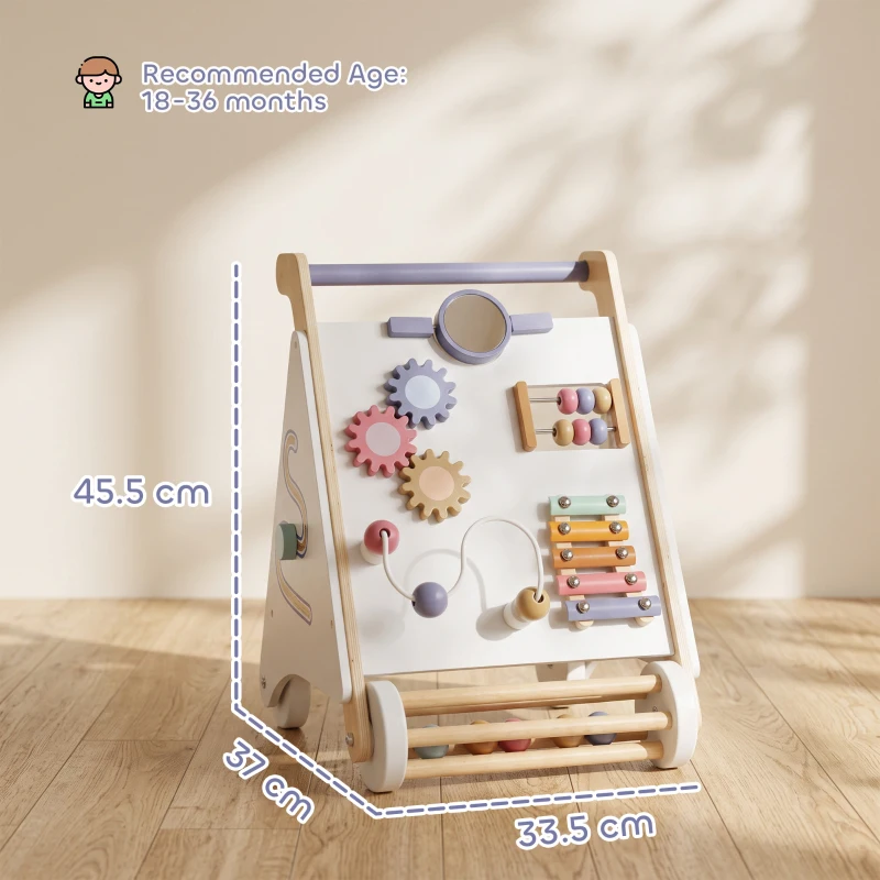 AIYAPLAY Wooden Baby Walker, Montessori Push Along Toy with 5 Blocks and Xylophone Mallet, Adjustable Speed for Toddlers 1.5-3Y
