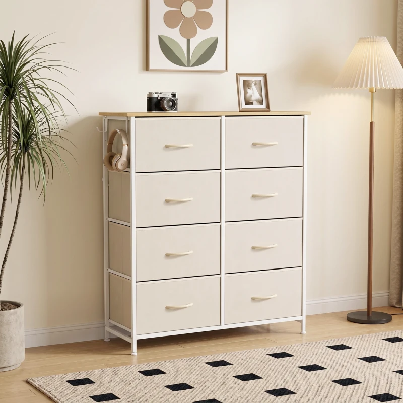 HOMCOM Cómoda de Quarto com 8 Gavetas em Tecido, Bege