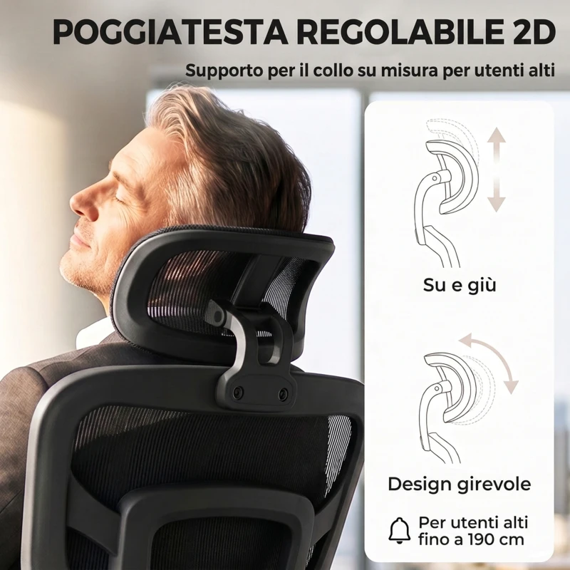 HOMCOM Sedia Ufficio Ergonomica Reclinabile Con Poggiapiedi E Supporto Lombare Nero