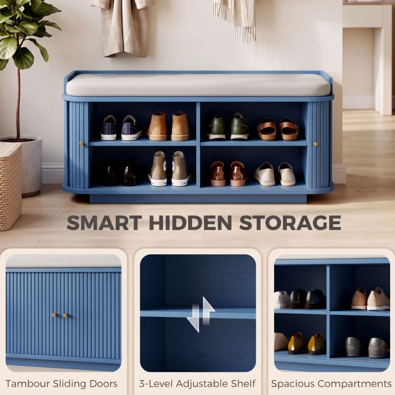 HOMCOM Hallway Storage Unit, Hallway Furniture Set with Shoe Storage Cabinet and 5 Hooks Coat Rack, Blue