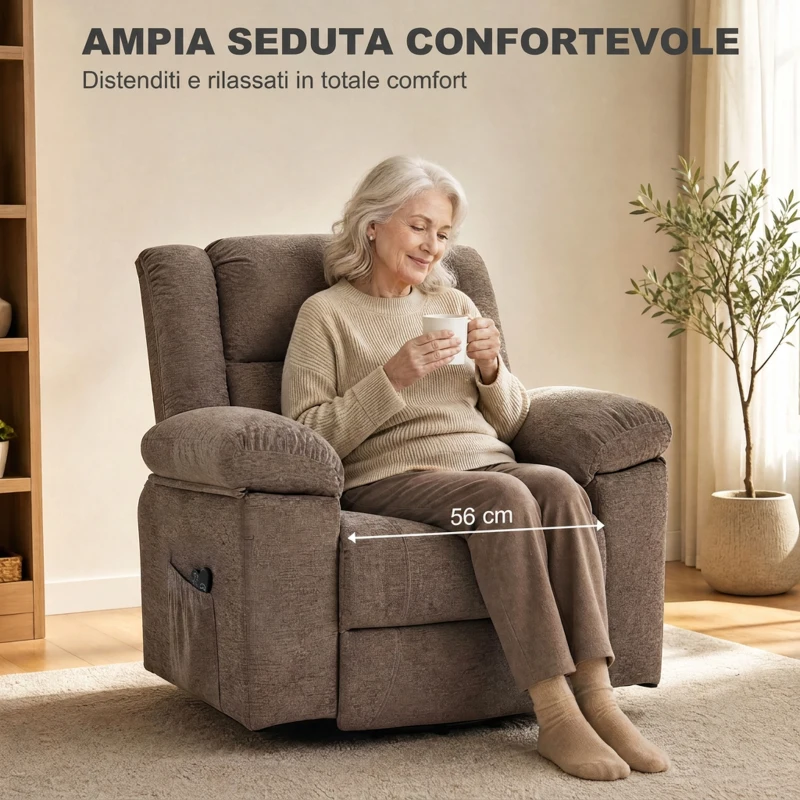 HOMCOM Poltrona Elettrica Alzapersona Reclinabile 150°, Massaggiante a 8 Punti e Riscaldata, Marrone